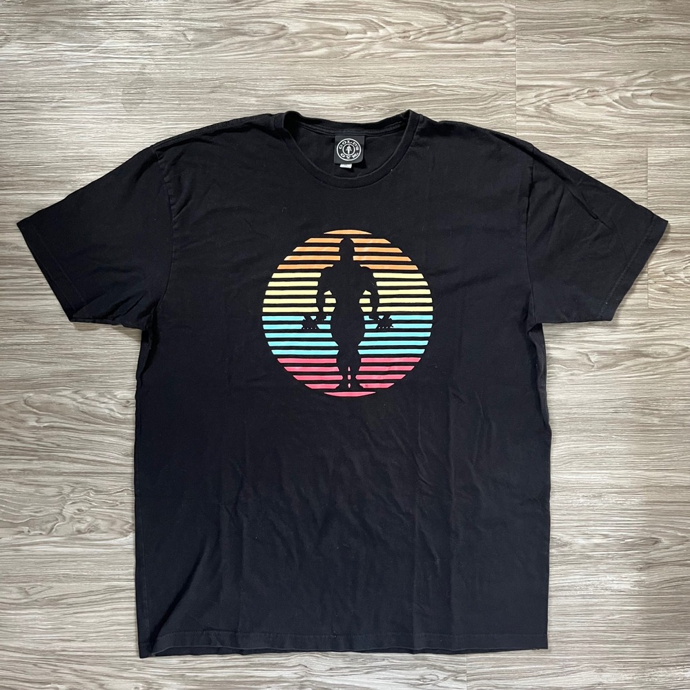 Golds Gym Mens XXL Black Graphic T-Shirt Retro Sunset Bodybuilder Silhouette